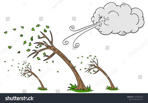 An image of a Windy Day Trees and Cloud Blowing Wind cartoon. #Ad , # ...