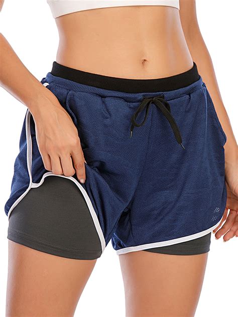 Womens Yoga Shorts Workout Active Running Shorts 2-in-1 Sports Shorts ...