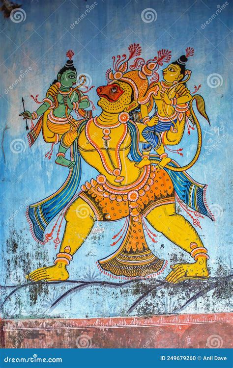 Shri Ram Laxman & Hanuman in Traditional Wall Painting Outside Ruler House Editorial Image ...