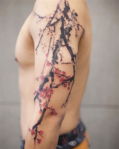 Japanese Cherry Blossom Tree Tattoo Men