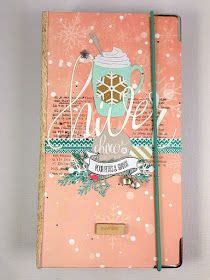 a pink notebook with an image of a cup of coffee on it and the words winter written in cursive ...