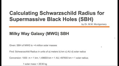 Calculate Schwarzschild Radius of Supermassive Black Hole (SBH) - YouTube