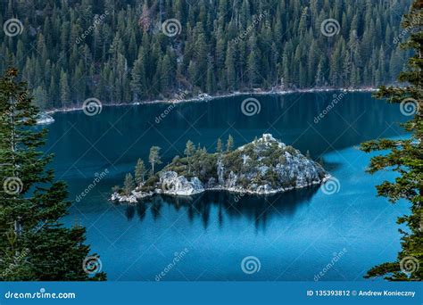 Emerald Bay and Fannette Island at Sunset Stock Photo - Image of overcast, outdoors: 135393812