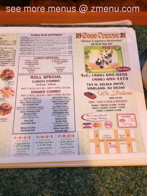 Menu at Good Friends restaurant, Vineland