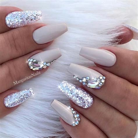 Rhinestone Nails French Tips Short