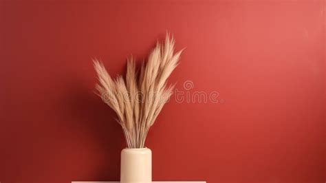 Vase with Decorative Plant Branch Against Red Wall Background. Minimalist Interior Mockup Stock ...