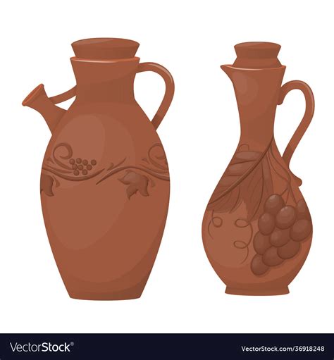 Ceramic pottery beautiful clay jugs Royalty Free Vector