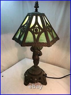 Vintage lead & Slag Glass Lamp Art Nouveau Tiffany Style Table Light ...