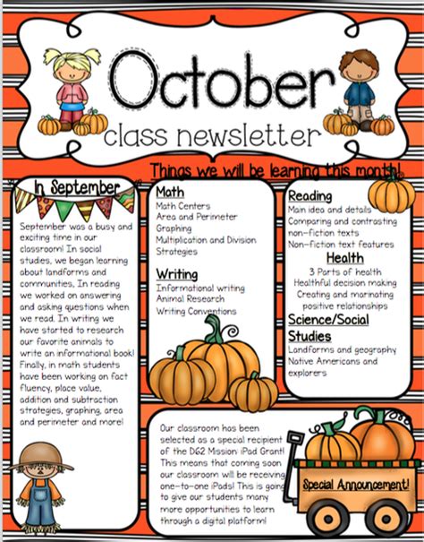 October Newsletter - Ms. Ninow's 3rd Grade Class