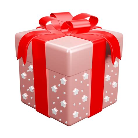 Free Pink gift box red ribbon with white star pattern christmas party png. 3d rendering ...