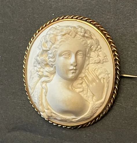 ANTIQUE VICTORIAN LAVA Cameo Brooch Goddess Lady Ultra High Relief ...