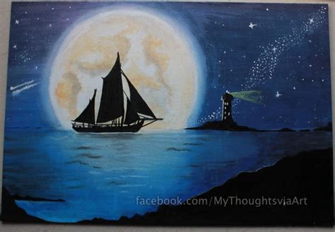 Night Sky Moon Painting at PaintingValley.com | Explore collection of ...