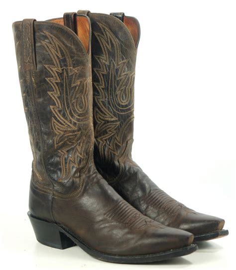 Lucchese 1883 Dark Brown Leather Cowboy Western Boots Snip Toe US Made Mens 9 | oldrebelboots