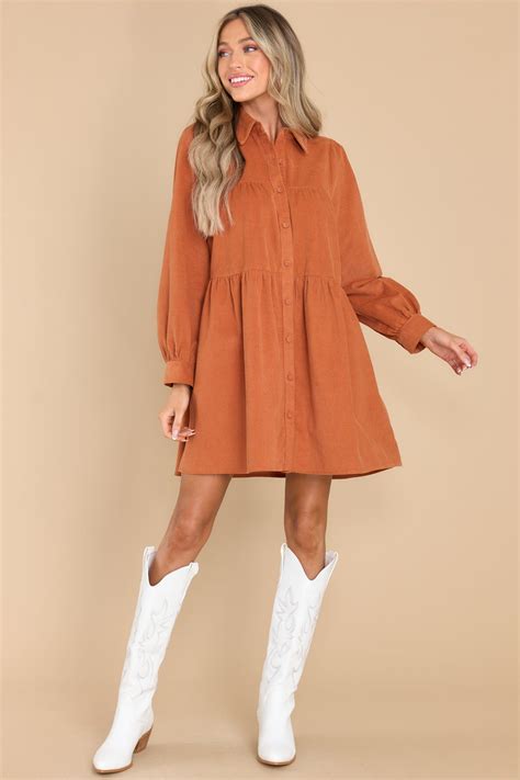 Cute Burnt Orange Long Sleeve Dress - Mini Dresses | Red Dress