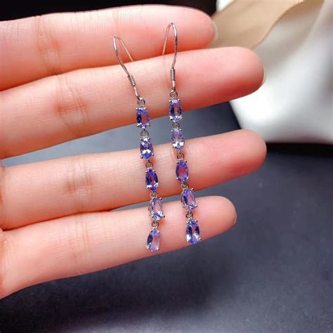 Natural Tanzanite Dangle Earrings, Raw Tanzanite Earrings, Silver ...