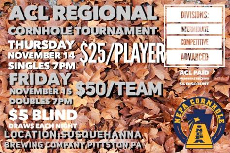 ACL Regional Cornhole Tournament (Singles 11/14, Doubles 11/15) - Northeast Pennsylvania Craft ...