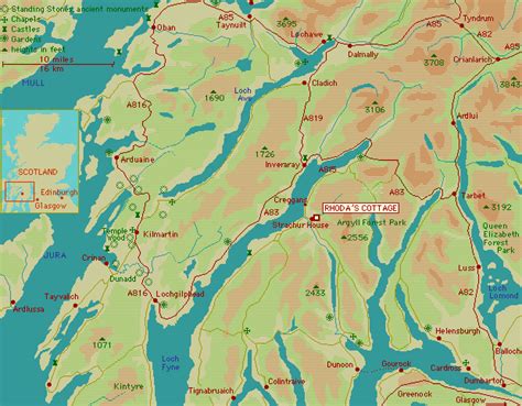 Scotland map of Argyll showing Strachur Highland Estate self catering ...