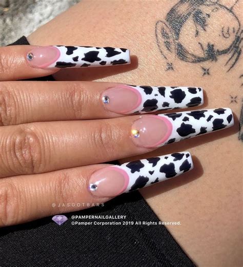 Pink Cow Print Acrylic Nails - Dengan Santai