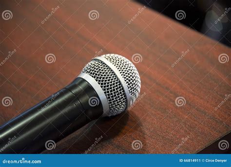 Microphone Isolated on a Lectern for a Speaker Closeup Stock Image ...