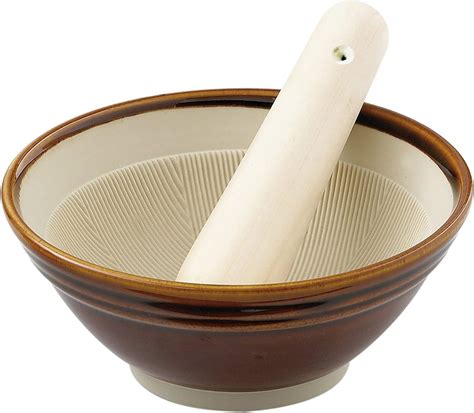 Amazon.com: Japanese Mortar and Pestle - Suribachi Set - Wooden Pestle and Mortar for Crushing ...