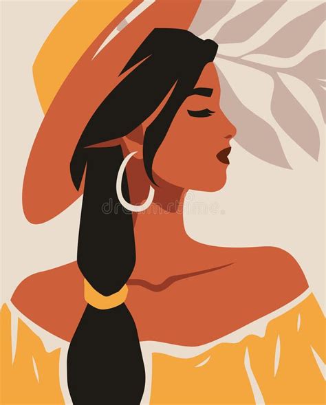 Romantic African Black Summer Yellow Woman Portrait Vintage Tropical Background Poster Vector ...