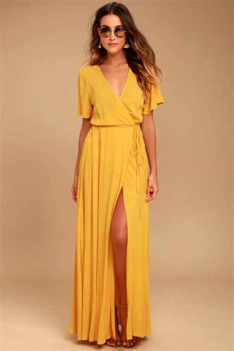 Much Obliged Golden Yellow Wrap Maxi Dress | Maxi dress, Trendy dresses ...