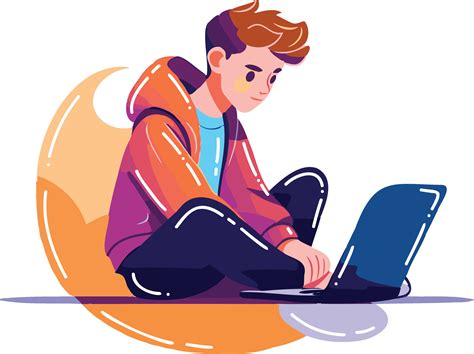 Hand Drawn boy sitting and using laptop in flat style 25662840 Vector ...