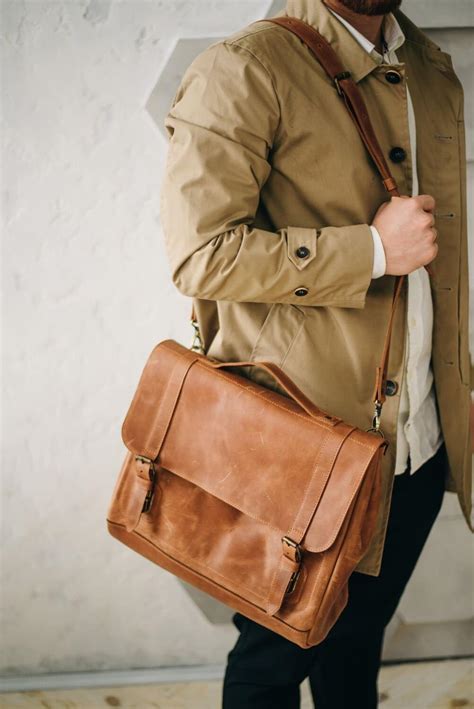 Brown men bag Brown leather bag men. Leather briefcase | Etsy