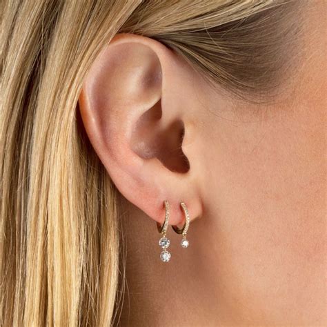 Double Floating Diamond Huggie Earring 14K in 2021 | Huggies earrings, Floating diamonds ...