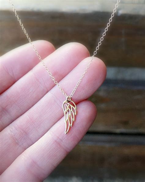 Golden Wing Necklace / Small Angel Wing Pendant on a Gold | Etsy