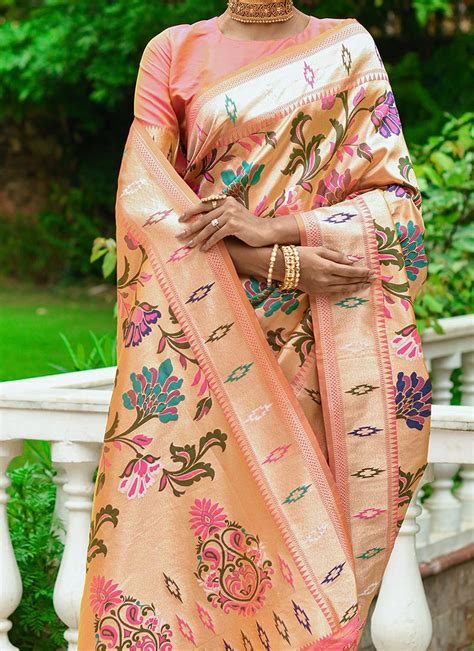 Buy Indian Ethnic Clothing - Krishna Jayanthi Peach Sarees
