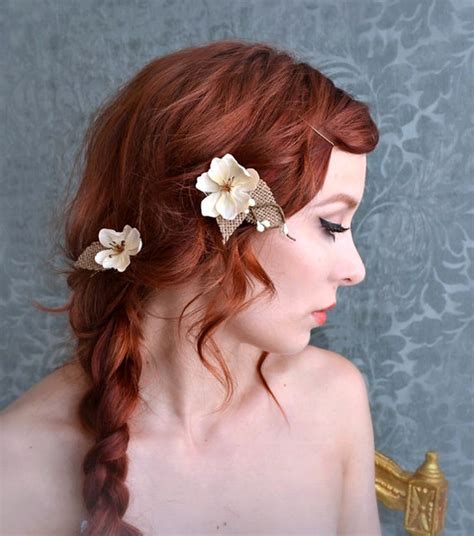 Rustic wedding hair clips, ivory flower bobby pins, woodla… | Flickr