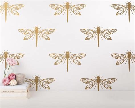 Dragonfly Wall Decals - Modern Wall Stickers, Gold Wall Decals, Dragonfly Decals, Unique Wall ...