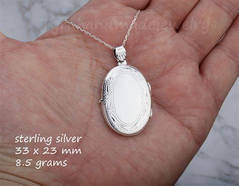 Large Engraved Sterling Silver Locket With Photoslarge Oval - Etsy | Sterling silver locket ...