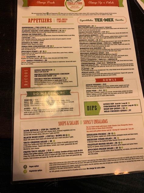 Menu at Tequila's Town Mexican Restaurant Sandfly, Savannah, Skidaway Road