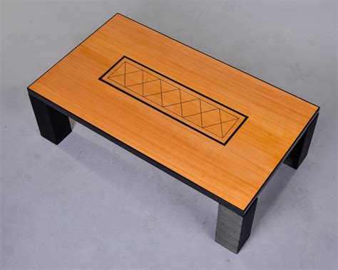 Oversized Italian Art Deco Birch and Black Coffee Table For Sale at 1stDibs