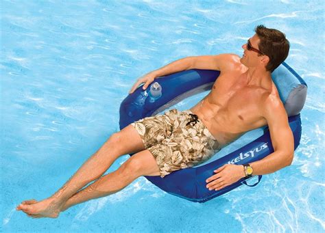 Kelsyus Floating Pool Lounger Inflatable Chair w/ Cup Holder - Blue ...