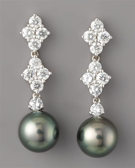 Lyst - Mikimoto Diamond & Black Pearl Drop Earrings in Metallic