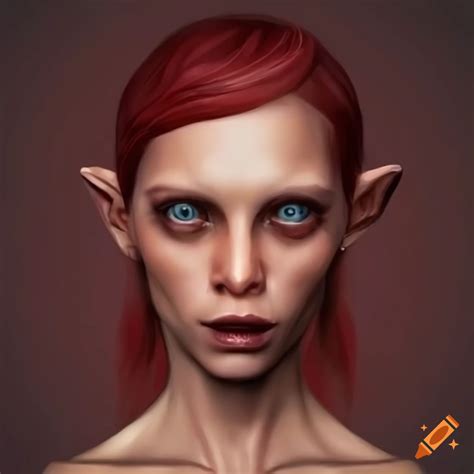 Maroon-haired humanoid alien woman with pointed ears
