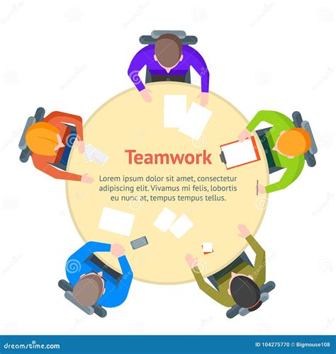 Cartoon Team Meeting Table Card Poster. Vector Stock Vector ...