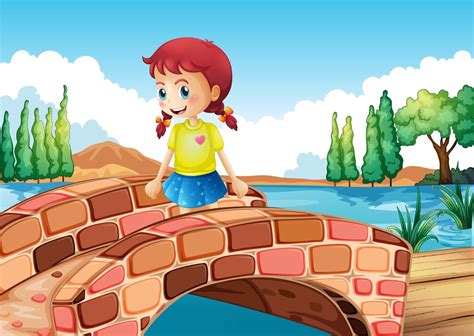 A girl crossing the bridge 525945 Vector Art at Vecteezy