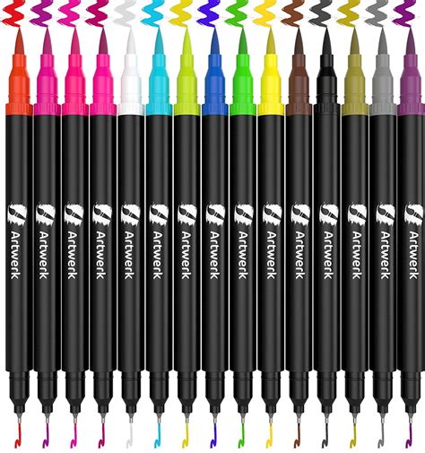 15 Pack Caligraphy Brush Marker Pens [Bullet Journal] Dual Tip Pastel Colored Japanese Pen Fine ...