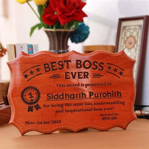 Personalized Best Boss Ever Award Certificate | Unique Gifts for Boss - woodgeekstore