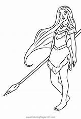 Pocahontas With Spear Coloring Page For Kids  Free sketch template