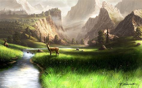 by ~Fel-X | Beautiful landscape paintings, Mountain landscape, Scenery wallpaper