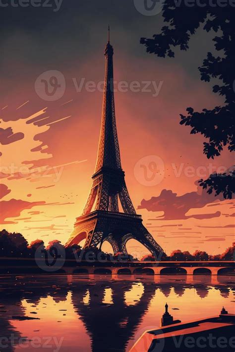 painting of the eiffel tower at sunset 23112535 Stock Photo at Vecteezy