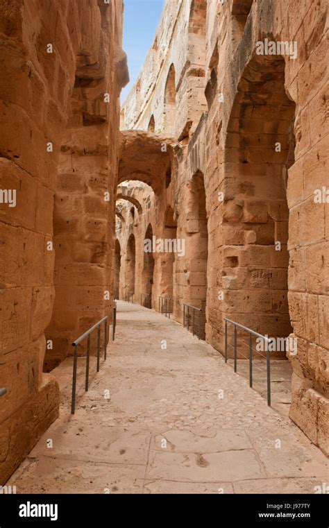 tunisia, colosseum, amphitheater, amphitheatre, corridor, object ...