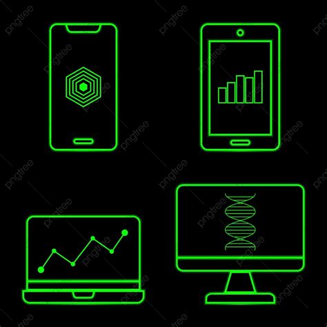 Future Technology Neon Vector Design Images, Green Neon Technology Icons On Black Background ...