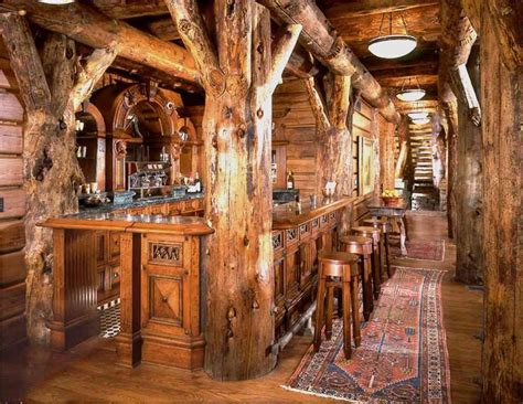 Incredibly rustic bar area in log home gameroom. Montana/Idaho Log ...