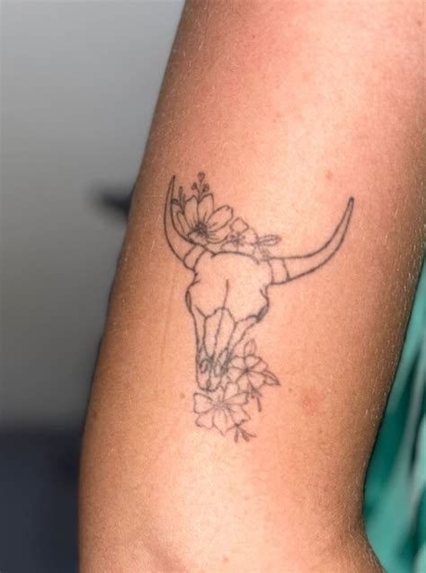 Long horn bull tattoo | Long horn tattoo for women, Cow skull tattoos, Bull skull tattoos